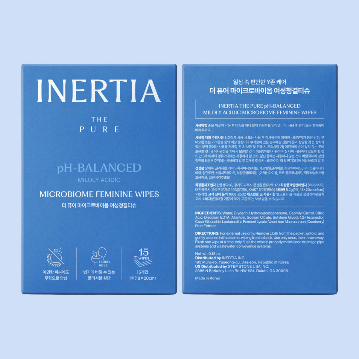 INERTIA Feminine Wipes - Flushable Intimate Wipes, pH-Balanced Microbiome Formula for Women, Biodegradable, Sensitive Skin, Individually Wrapped, 15 Count