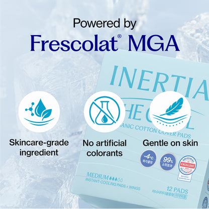 INERTIA The Cool Pad – Cooling Effect Korean Sanitary Pads for Women | Regular Absorbency with Wings | Organic Cotton, Leak-Proof, Super Absorbent, Hypoallergenic, Chlorine-Free (12 Count)