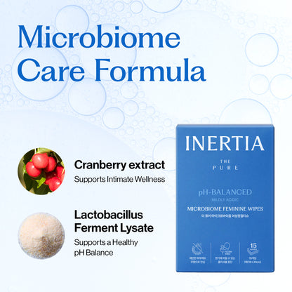 INERTIA Feminine Wipes - Flushable Intimate Wipes, pH-Balanced Microbiome Formula for Women, Biodegradable, Sensitive Skin, Individually Wrapped, 15 Count