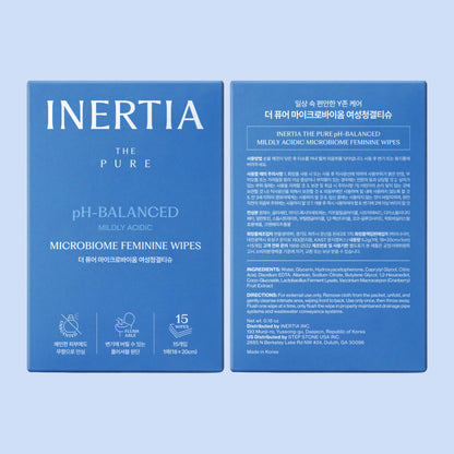 INERTIA Feminine Wipes - Flushable Intimate Wipes, pH-Balanced Microbiome Formula for Women, Biodegradable, Sensitive Skin, Individually Wrapped, 15 Count