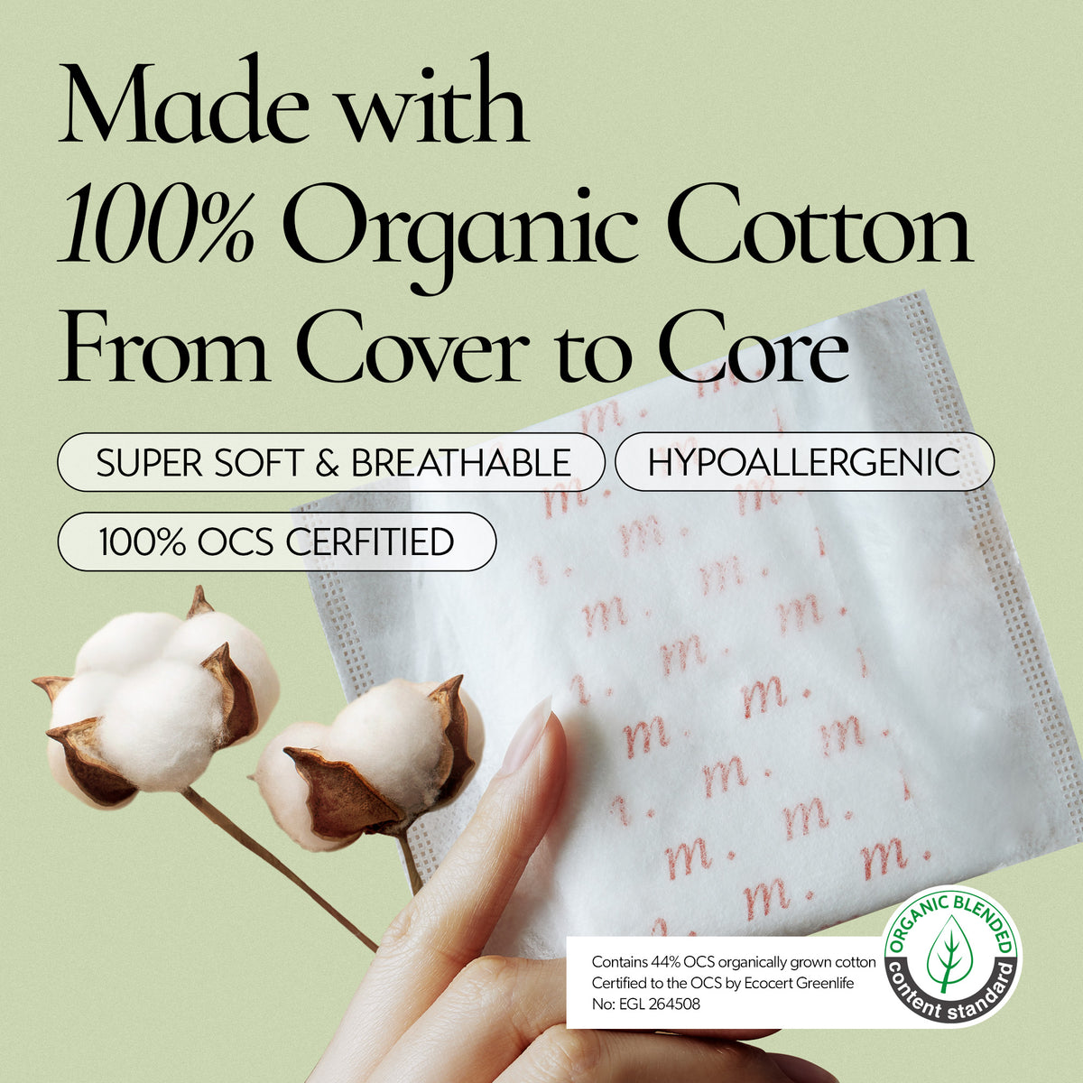 INERTIA The Prism Medium– Truly Organic, Ultra Thin & Leak-Proof Korean Cotton Pads with Wings | Regular Absorbency | Hypoallergenic, Super Absorbent, Chlorine-Free & Fragrance-Free (10 count)