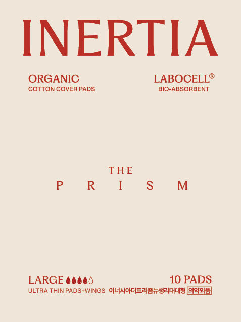 INERTIA The Prism Large– Truly Organic Ultra Thin & Leak-Proof Organic Cotton Korean Pads with Wings | Heavy Absorbency | Hypoallergenic, Super Absorbent, Chlorine-Free & Fragrance-Free (10 Count)