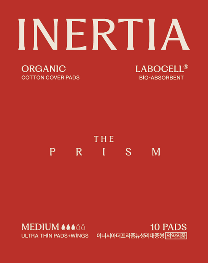 INERTIA The Prism Medium– Truly Organic, Ultra Thin & Leak-Proof Korean Cotton Pads with Wings | Regular Absorbency | Hypoallergenic, Super Absorbent, Chlorine-Free & Fragrance-Free (10 count)