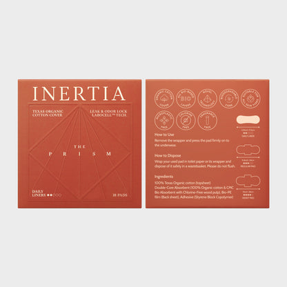 Inertia The Prism Red Panty Liner – 100% Organic Cotton Cover-to-Core Korean Panty Liner, Ultra Thin & No Wings | Hypoallergenic, Quick Absorption, Chlorine-Free & Fragrance-Free (18 pads)
