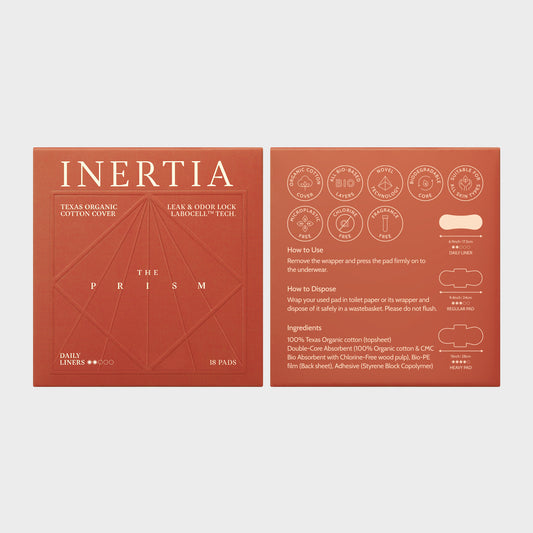 Inertia The Prism Red Panty Liner – 100% Organic Cotton Cover-to-Core Korean Panty Liner, Ultra Thin & No Wings | Hypoallergenic, Quick Absorption, Chlorine-Free & Fragrance-Free (18 pads)
